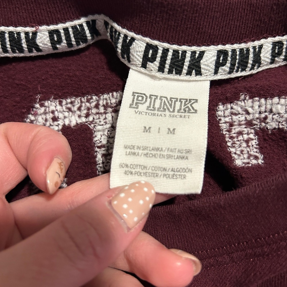 Victoria's Secret PINK Burgundy Sequin Logo Spirit Jersey Sweatshirt Women's M - Picture 5 of 7